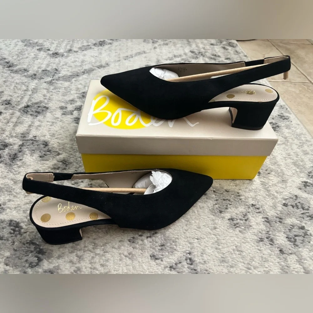 Boden Lena black suede slingback low heel